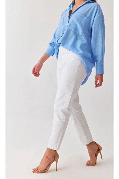 LAMİRA Fadeless Waist Ruffle Elastic Fabric Mom Jean Trousers