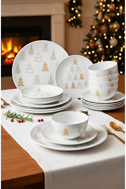 Tavola Christmas dinner plate set 18 pcs porcelain White trees dishwasher microwave safe