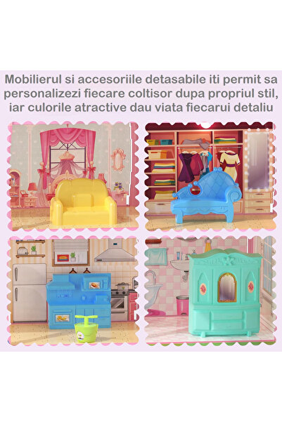 Smart Vibe Casă de păpuși SmartVibe cu lumini LED și 285 de piese, 4 etaje, 12 camere, mobilier detașabil pink