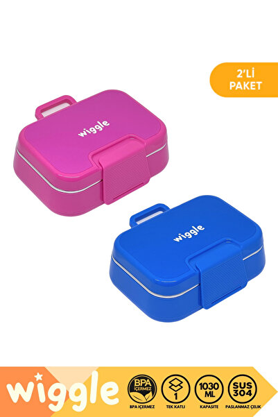 WİGGLE Bento 1030ml Lunchbox Yeni Koleksiyon Tek Katlı 2 Bölmeli Paslanmaz Çelik Lunchbox 2’li (Pembe+Mavi)