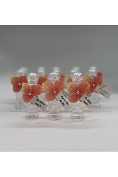 MayaArtDesign (40 ADET) Somon Ortanca Çiçekli-Etiketli Mika Plastik Hürrem Boş Kolonya Şişesi (50cc|Tıpa+Kapak)