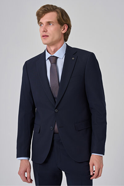 Morven Men's Navy Blue Basic Plain Slim Fit Slim Fit 6 Drop Suit