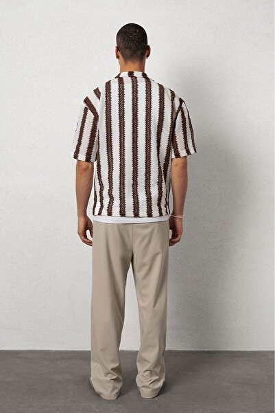 Plus Eighteen Striped Brown Knitwear Men's Shirt