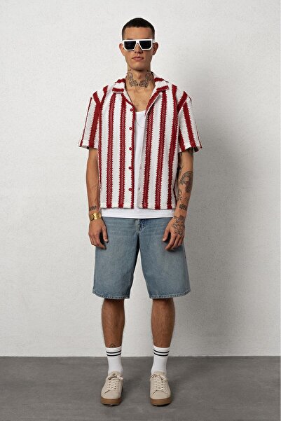 Plus Eighteen Striped Red Knitwear Men's Shirt