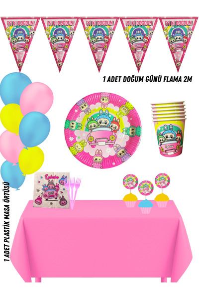 HAPPYLOOPPARTY Labubu Lafufu 16 Kişilik Doğum Günü Parti Süsleri Seti