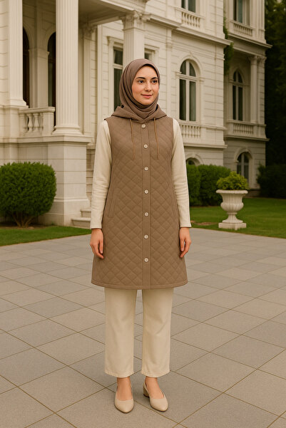 ŞIK VE MUTLU Kapitoneli Uzun Kolsuz Tesettür Yelek