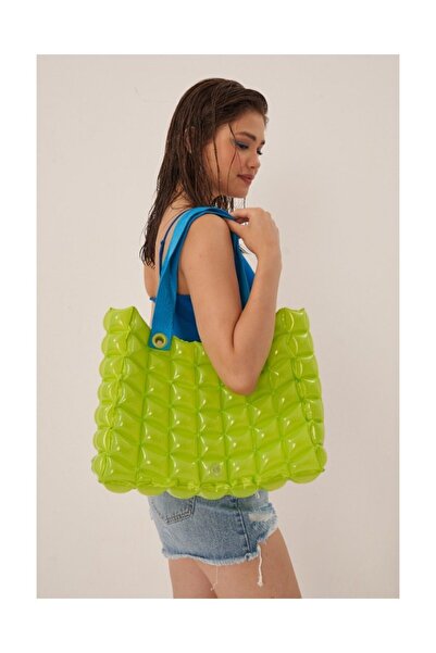 InflatDecor Kadın Plaj Çantası Su Geçirmez Orta Boy Neon Yeşil