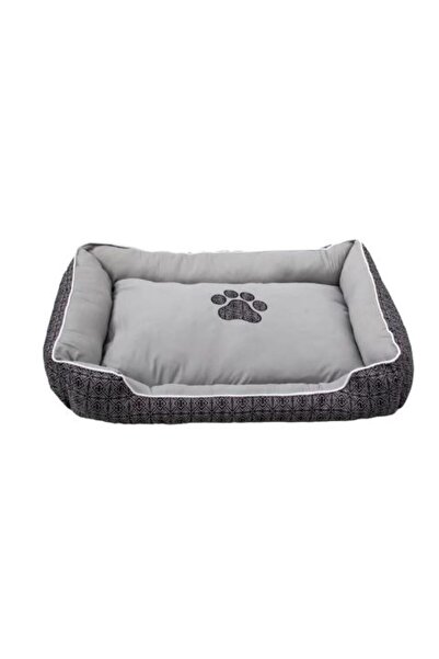 EXCLUSIVE Rectangular Gray Dog Bed with Paw Embroidery 110 x 80 x 25 cm
