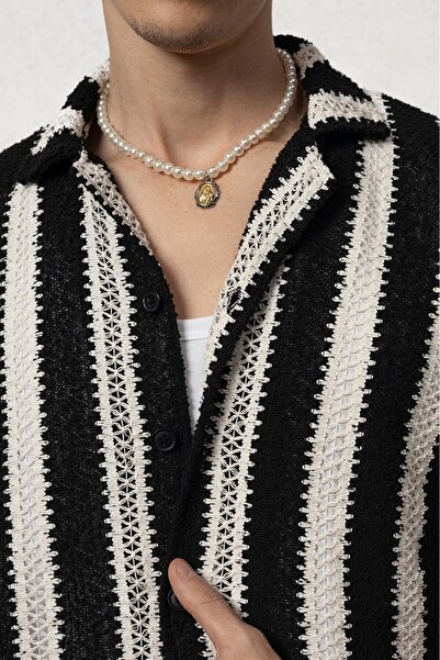 Plus Eighteen Striped Black Knitwear Men's Shirt