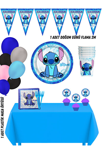 HAPPYLOOPPARTY Stitch Lilo & Stiç Angel 40 Kişilik Doğum Günü Parti Süsleri Seti