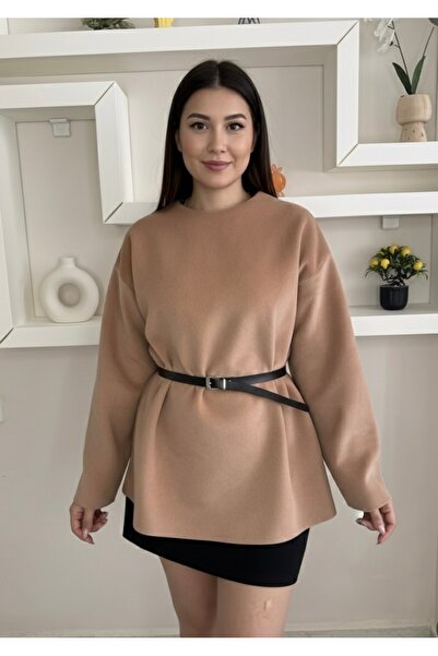 polenwomen Tay Tüyü Bej Kemerli Kazak /Tunik