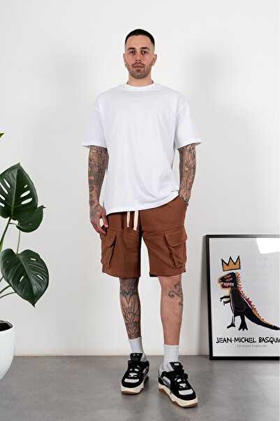 Plus Eighteen Brown Color Men's Multi Pocket Cargo Shorts