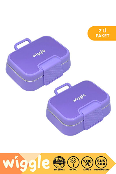 WİGGLE Bento 1030ml Lunchbox Yeni Koleksiyon Tek Katlı 2 Bölmeli Paslanmaz Çelik Lunchbox 2’li (Mor+Mor)