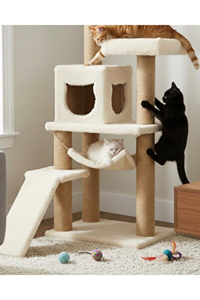 Reyo برج خدش للقطط الأليفة مع منصة - أبيض