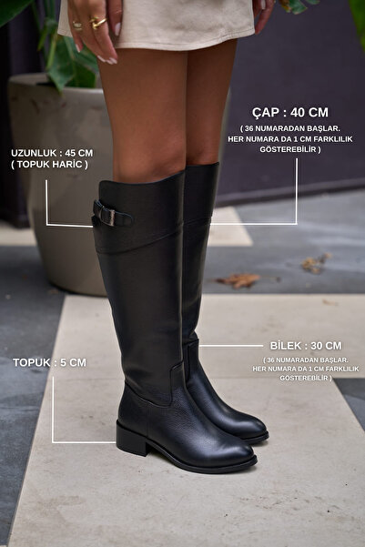 kalyoncu moda Coco Siyah Renkli Gerçek Deri Diz Altı Kadın Çizme