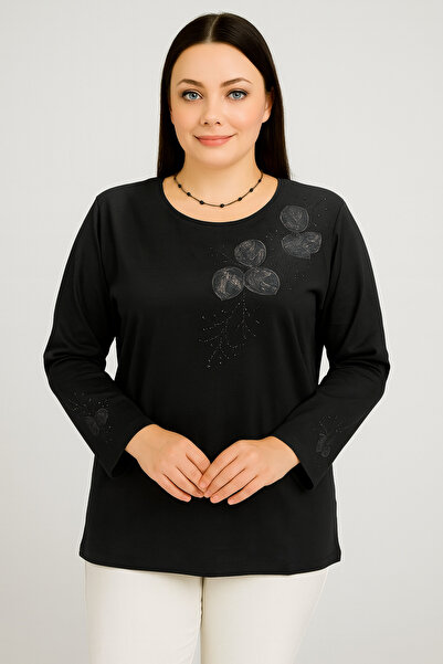 BURSPA Χαλαρή κοπή με στρογγυλό λαιμό μανίκι κεντημένη μητρική γυναικεία χτεν...