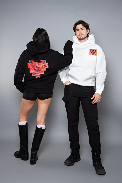 Sekizbiraltı Love Printed Oversize Unisex Μαύρο Hoodie