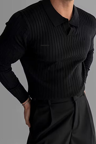 Tarz Cool Vibrant Black Regular Fit Polo Neck Knitwear Long Sleeve Sweater