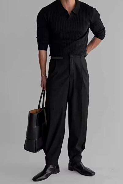 Tarz Cool Vibrant Black Regular Fit Polo Neck Knitwear Long Sleeve Sweater