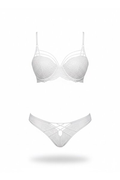 To Bunique Lace Detailed Adjustable Strap Underwire Push-Up Bra Panty Set - Boxed