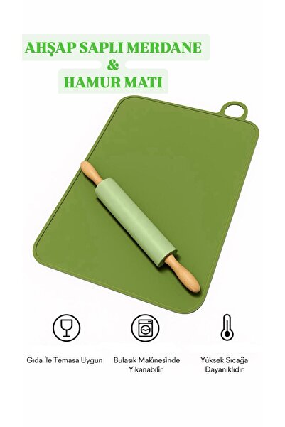 silcap silicone Ahşap Saplı Silikon Merdane ve Hamur Matı