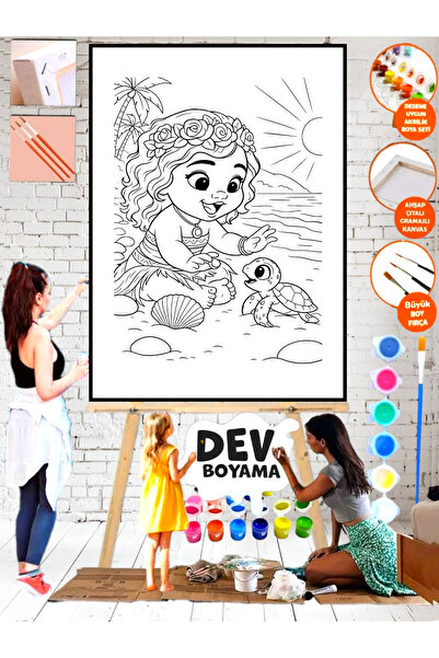 Elittablo MEGA Boyama Sayılarla Deniz kızı moana boyama 25x35 Kanvas Tuval ak...