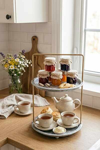 Arma House Country Style Galvanized Gold Rimed Round 2 Tier Presentation Plate / Organizer