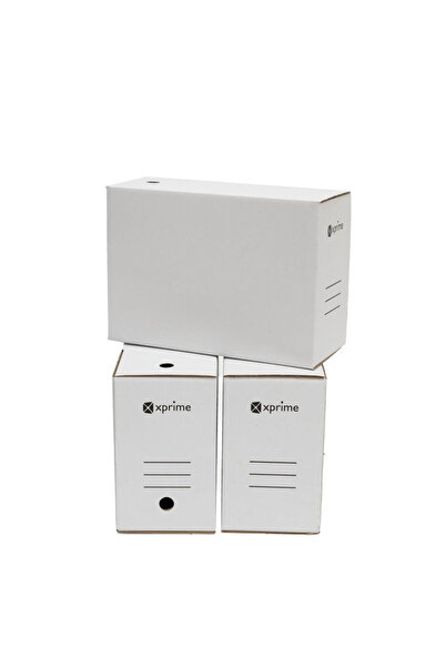 XPRİME Set of 10 cardboard filing boxes 335 x 240 x 100mm white