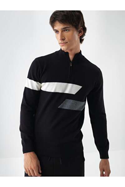 Xint Erkek Siyah Yünlü Desenli Kazak