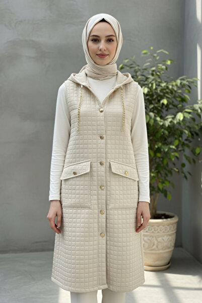 lavrisa Kadın Kapüşonlu Uzun Kapitone Yelek