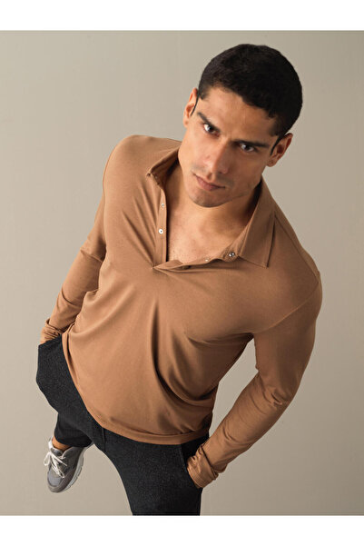Xint Erkek Camel Modal Dokulu Slim Fit Modal Basic Tişört