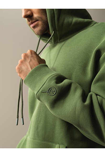 Xint Erkek Yeşil Pamuk Dokulu Oversize Basic Sweatshirt