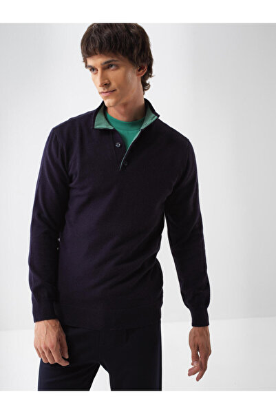 Xint Erkek Lacivert Yünlü Dik Yaka Basic Kazak