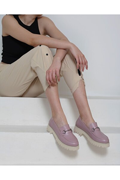 37Numara BÜYÜK NUMARA KADIN LOAFER AYAKKABI HAKİKİ DERİ LİLA