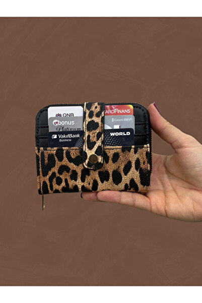 shiny ever Μικρό μέγεθος Leopard Pattern Μαύρο Καφέ Γυναικείο Δερμάτινο Πορτοφόλι