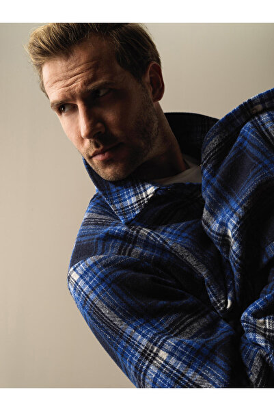 Xint Erkek Lacivert Yumuşak Dokulu Oversize Gömlek Ceket