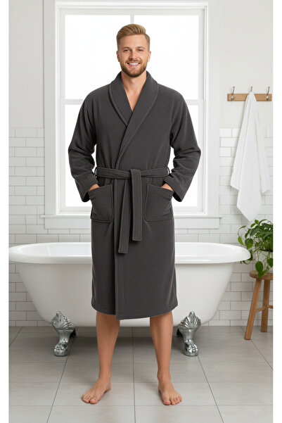 Ellia Soft Ανδρικό μπουρνούζι από βαμβάκι από μπαμπού Alex υψηλής ποιότητας ανθρακί