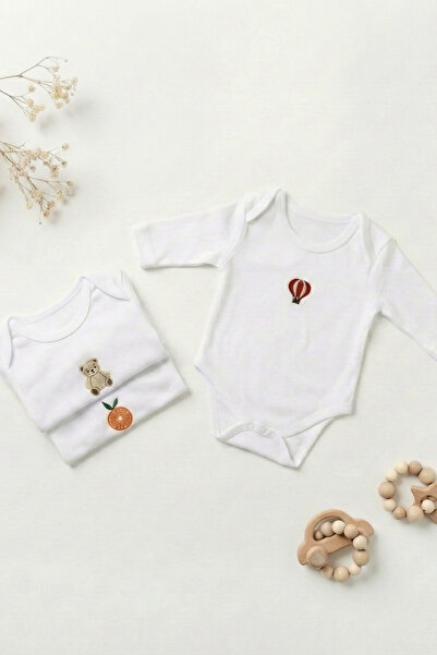 Shifre 3-Piece Embroidered Snap Fastener Long Sleeve Baby Bodysuit 100% Cotton