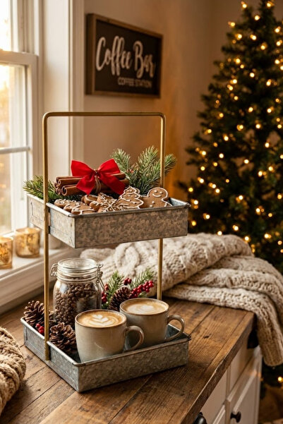 Arma House Farfurie/Organizator de prezentare pătrată cu 2 niveluri, galvanizată în stil rustic