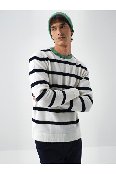 Xint Erkek Lacivert Mohair Desenli Kazak