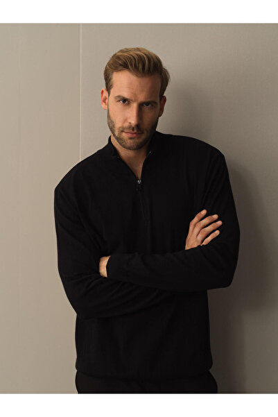 Xint Erkek Siyah Pamuk Dokulu Pamuklu Regular Fit Basic Kazak