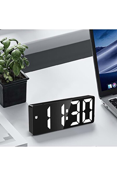 HyMark LED Ekran USB Güç Dijital Aynalı Masa Saati Sıcaklık Alarm Takvim/ADPT