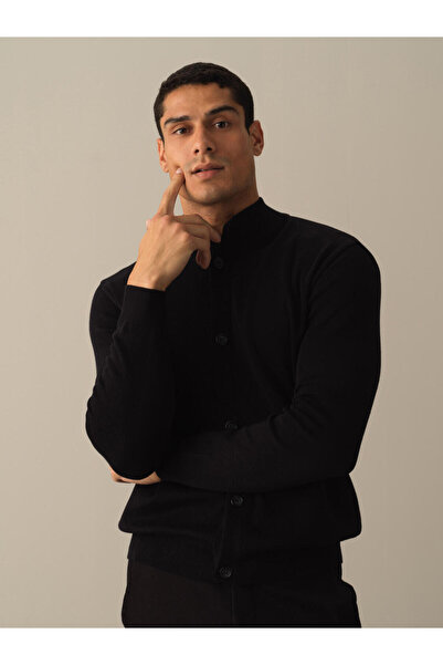 Xint Erkek Siyah Pamuk Dokulu Düğmeli Basic Hırka