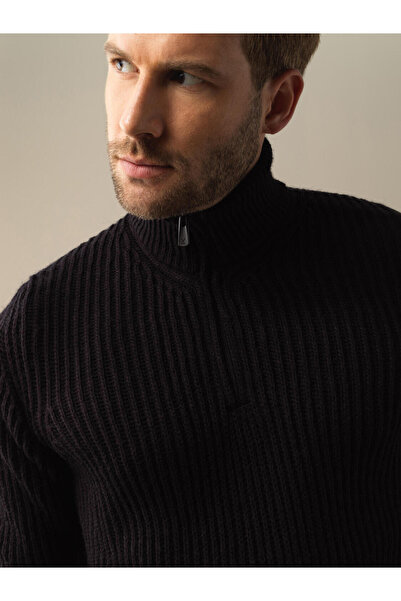 Xint Erkek Siyah Yumuşak Dokulu Yarım Fermuarlı Kazak