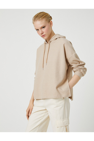 Koton Φούτερ με κουκούλα Crop μαλακή υφή τσέπη