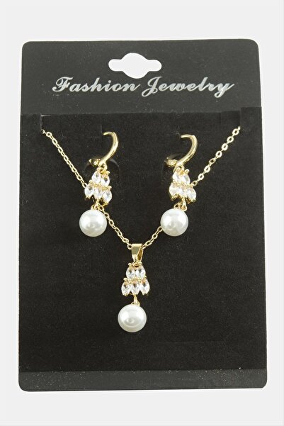ZERO LAND Mtxdpn Heart Pearl Zircon Stone (164152) Set Necklace-Black