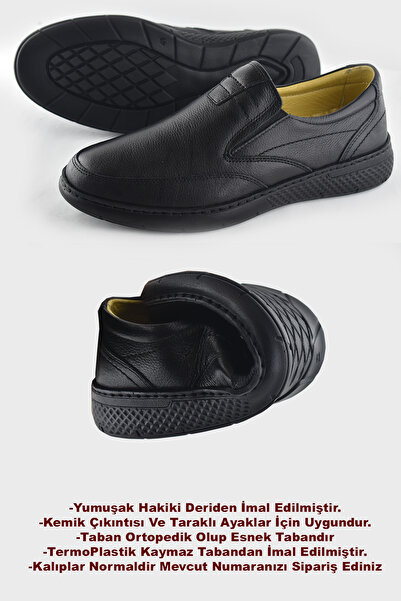 ISPARTALILAR 7575 حذاء رجالي من الجلد الطبيعي الأسود ذو نعل تقويمي للعظام موسمي