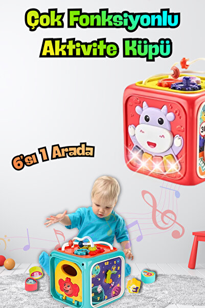 VARDEM OYUNCAK Montessori Işıklı Sesli Duyusal Öğrenme Bebek Aktivite Küpü (K...