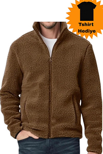 VEGA PORT Φούτερ Unisex με φερμουάρ με 2 τσέπες και φλις εσωτερικά, καφέ