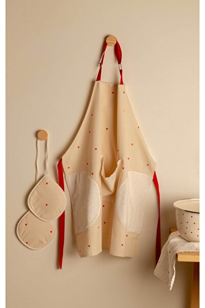 EMAYlab Cupid Heart Kitchen Apron and Holder Set (with Towel-Adjustable Hanger)